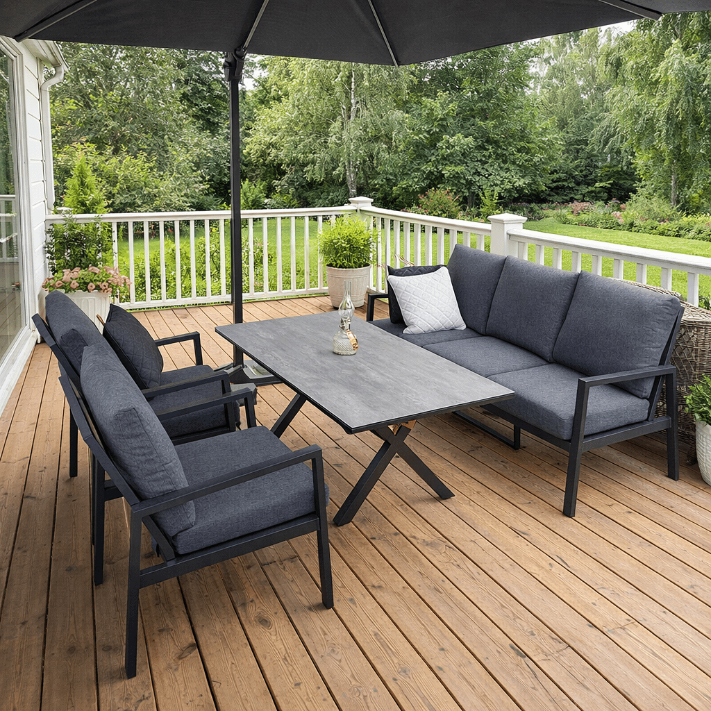 Manchester loungesoffa 3+1+1 bord aluminium